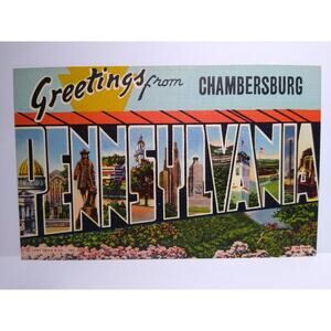 Greeting From Chambersburg Large Letter Postcard Pennsylvania Linen Curt Teich